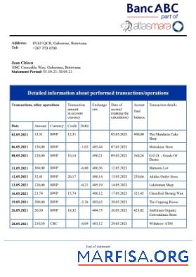 Blank Botswana Bank ABC bank statement word download for verification
